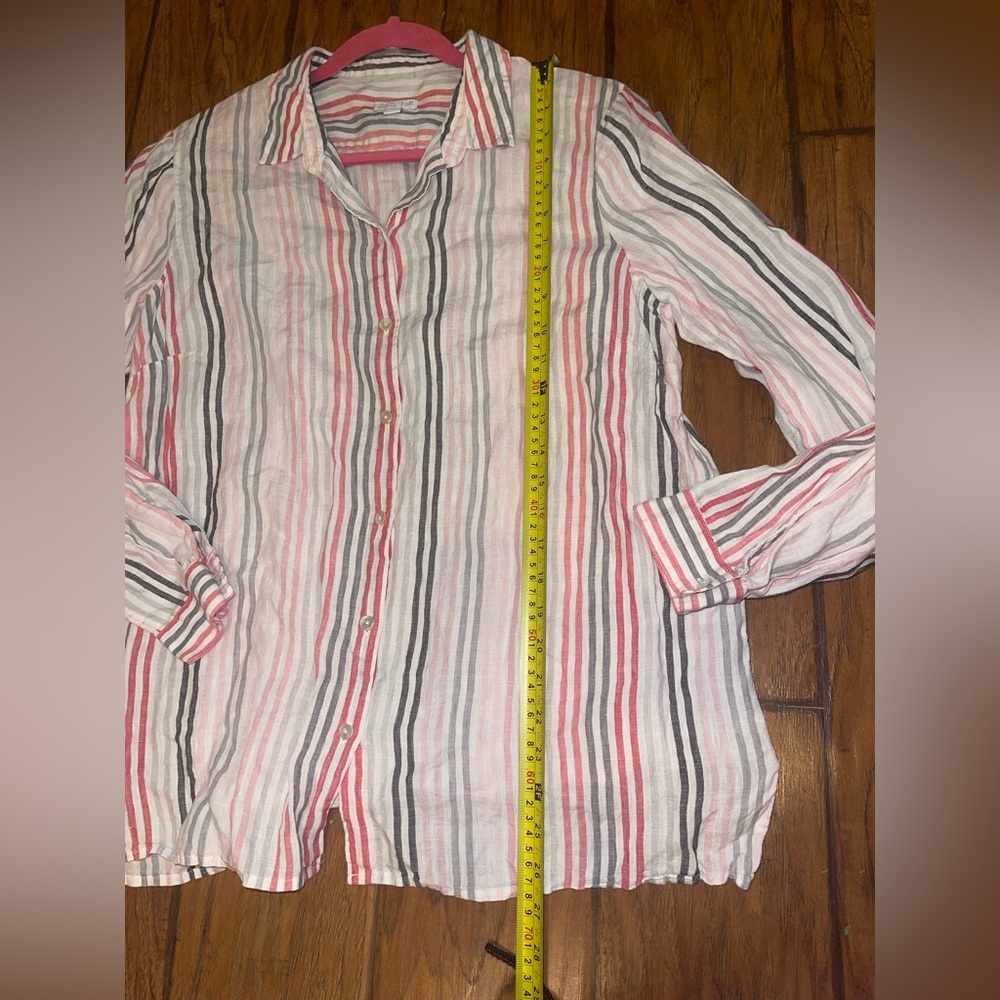 J.Jill Love Linen 100% Linen Essential Shirt Pink Stripped Button Up Shirt Large - Picture 5 of 6
